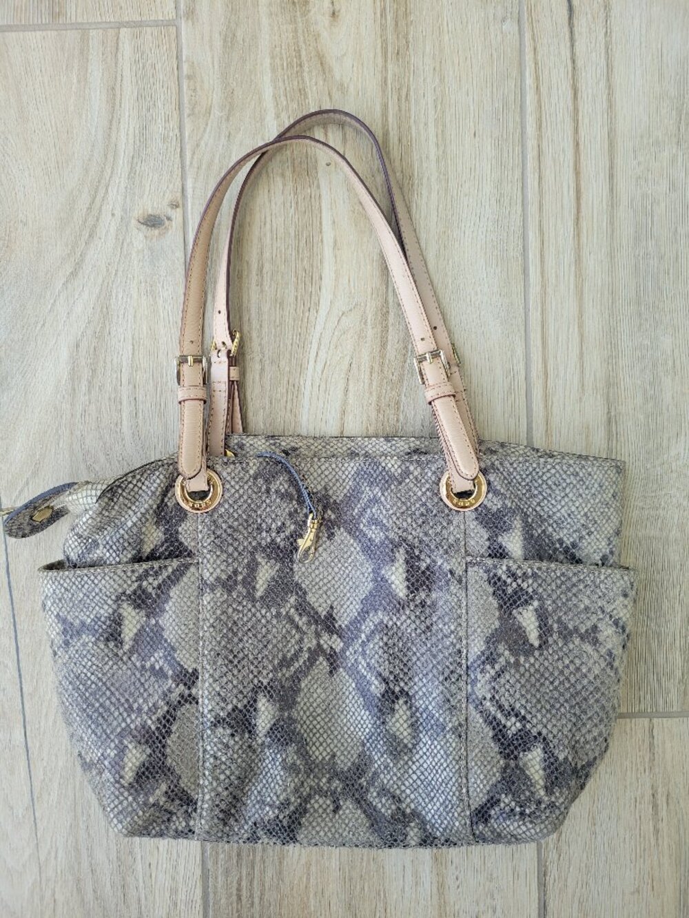 Michael Kors Python Snake Print Large Tote Bag – Beige/Gray